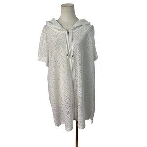 Jaclyn Smith Women's White Lace Hooded & Short Sleeve Pullover Top Sz 1X